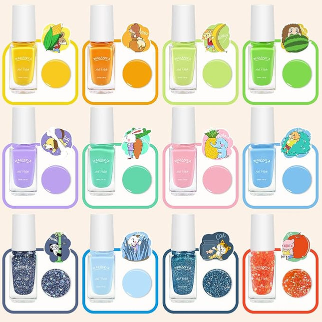Kids Nail Polish Set, Non-Toxic 12 Candy Colors Small Nail Polish for Girls, Water-Based Peel-Off Quick Dry Low Odor Nail Art