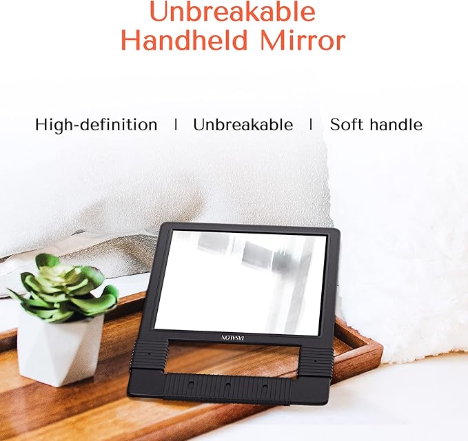 TASALON Hand Mirror, Handheld Mirror Unbreakable Shatterproof with Silicone Handle for Barber, Shower, Makeup and Salon - Black