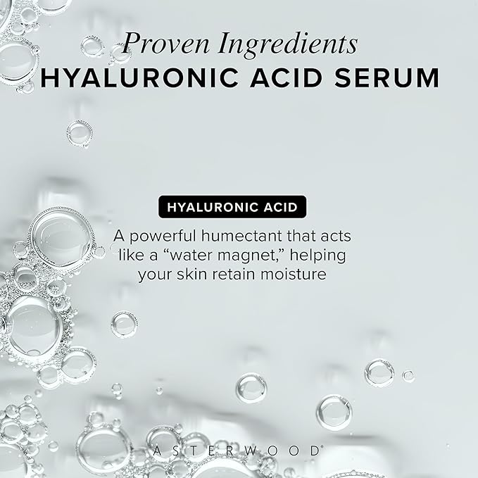 Asterwood Hyaluronic Acid Serum for Face - Plumping, Anti-Aging, Hydrating - Fragrance-Free - 4 Fl Oz