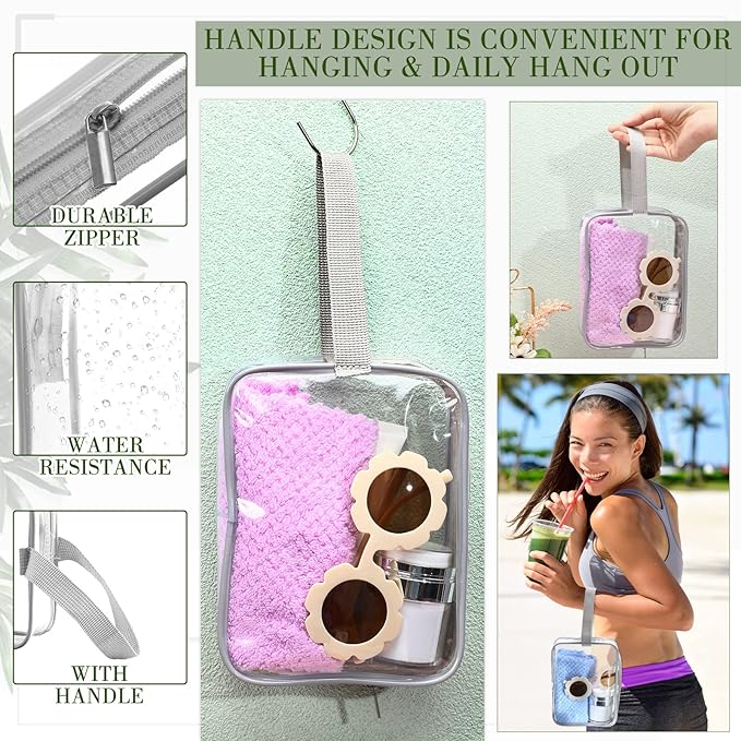 Silkfly Clear Toiletry Bag PVC Travel Cosmetic Bag with Handle Strap Makeup Pouch with Zipper Summer Vacation Salon Graduation Gift End of the Year Gifts(Gray,24 Pack)