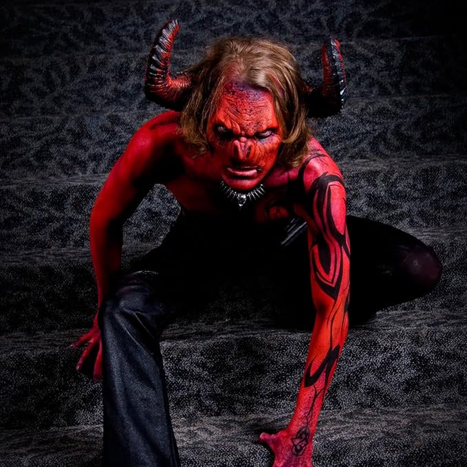 MEICOLY Devil Red Face Body Paint Stick (1.06 Oz),Sweatproof Waterproof Face Piant for Clown Joker Demon Vampire Spiderman Halloween Makeup,Cream Blendable Full Body Paint,Red Eye Black Stick