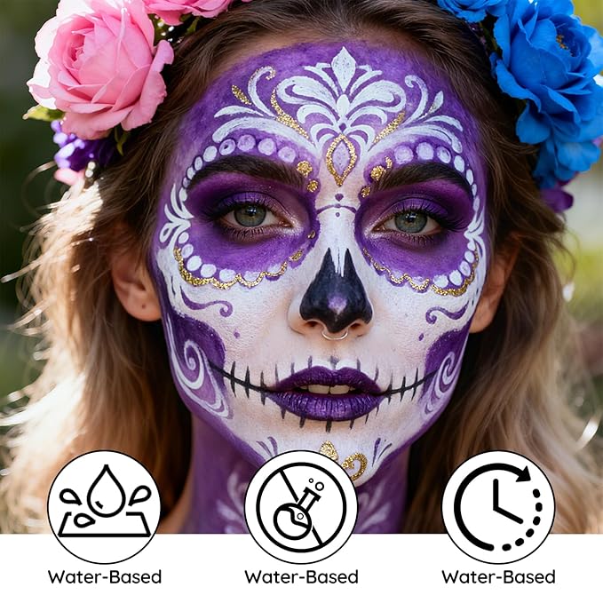 Purple Face Paint -Water Based Non-Toxic Highly Pigmented Body Painting for Fantasy Creature Halloween SFX Cosplay, Full Coverage Washable Paint for Costume Party Stage Performance