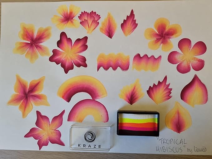 Kraze FX Dome Stroke - Tropical Hibiscus by Linnea (25 gm), Professional 1-Stroke Split Cake, Hypoallergenic, Non-Toxic, Water Activated Face & Body Painting Makeup Supplies for Kids Safe Adults