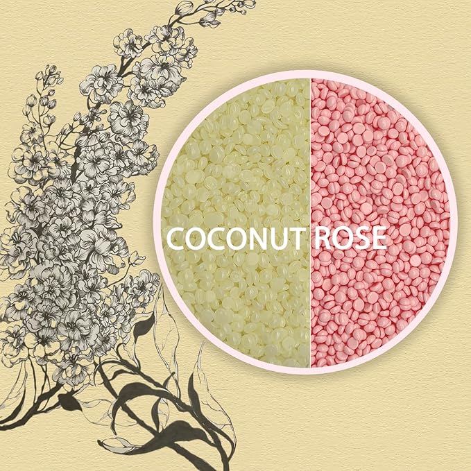 Wax Beads,5 Packs Hard Wax Beads Waxing at Home for Hair Removal - Hard Wax for Sensitive Skin Women with sticks, Bikini Brazilian Body Face Waxing (5 * 100g, Coconut & Rose)