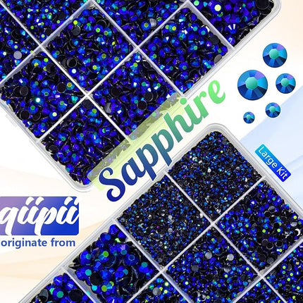 qiipii Sapphire Blue AB Resin Rhinestones w B7000 Glue for Bedazzling Crafting 2mm-6mm Flatback Jelly Stones Diamonds Gems Bedazzler Kit for Nails Face Eyes Makeup Tumblers Bottles DIY Crafts Shoes