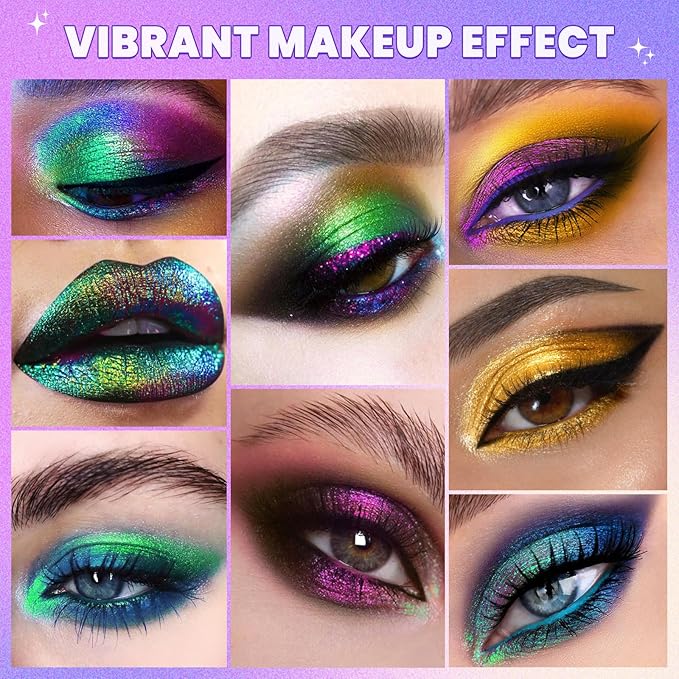 UCANBE Multichrome Chameleon Eyeshadow Makeup Palette, 4 Colors Holographic Metallic Glitter Eye Shadow Pallet, High Pigmented Creamy Duo Chrome Multidimensional Eye Make Up Kit