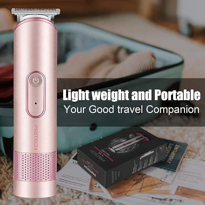 PRITECH Bikini Trimmer for Women - Rechargeable Pubic Hair Trimmer for Sensitive Skin, Wet & Dry Use, Pain-Free Electric Razor&Shaver with Standing Recharge Dock, Ideal Gift for Women, Rose Gold