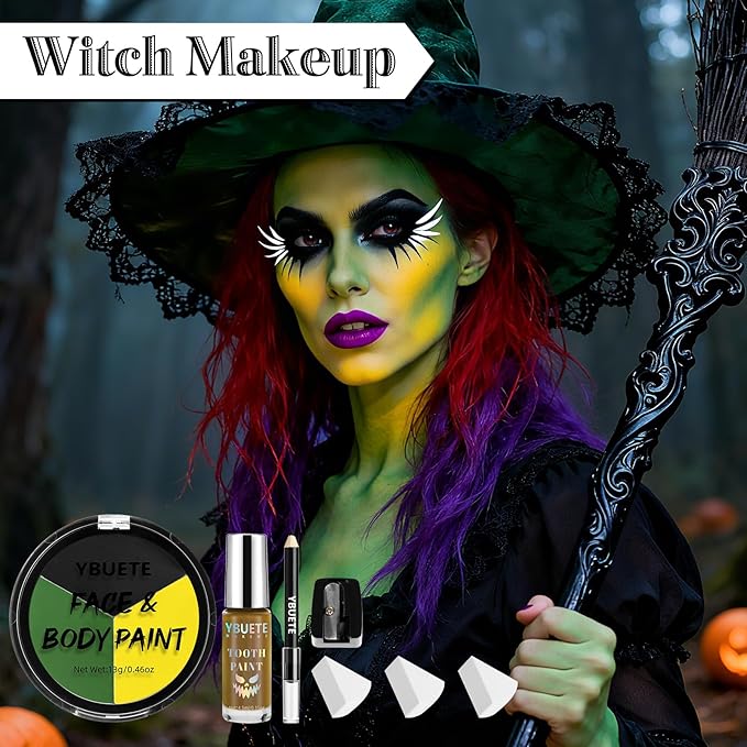 Halloween Black Yellow Green Face Paint Face Painting Kit For Witch Beast Boy Zombie Monster, Baseball Softball Sport Games, Cosplay, Costume, Theme Parties and SFX Special Effect