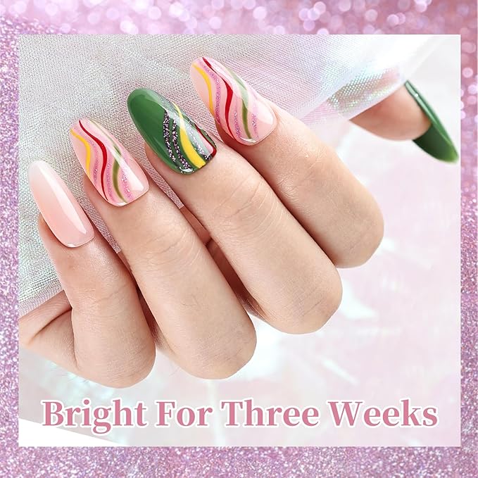 JODSONE Nail Art Gel Liner Set 10 Colors Glitter Purple Gold Green Gel Nail polish Need U V Lamp Cured with Thin Brush at Home Salon Design