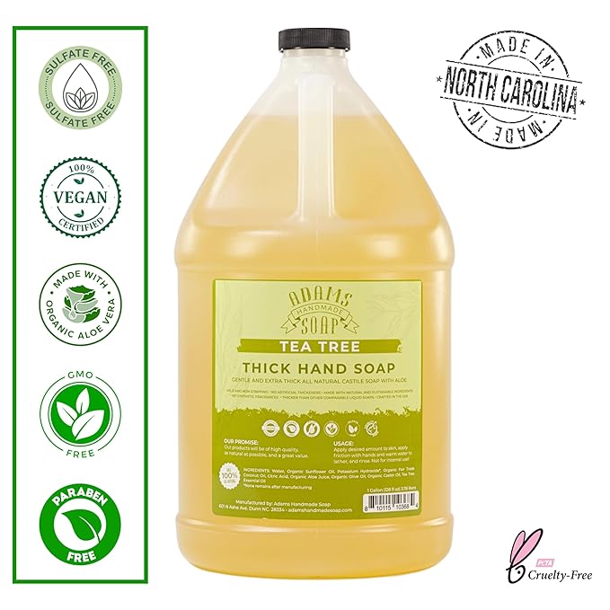 Adams Handmade Soap Thick Organic Castile Liquid Hand Soap 1 Gallon Refill - Tea Tree