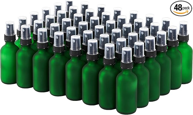 2 oz Glass Spray Bottles, Reusable Fine Mist Sprayer Small Spray Bottle, Preety Frosted Texture, Leak-Proof Design, Perfect for Travel, Skin Care, Perfumes (Green-Frosted, 2oz-48pcs)