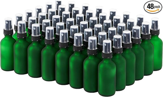 2 oz Glass Spray Bottles, Reusable Fine Mist Sprayer Small Spray Bottle, Preety Frosted Texture, Leak-Proof Design, Perfect for Travel, Skin Care, Perfumes (Green-Frosted, 2oz-48pcs)