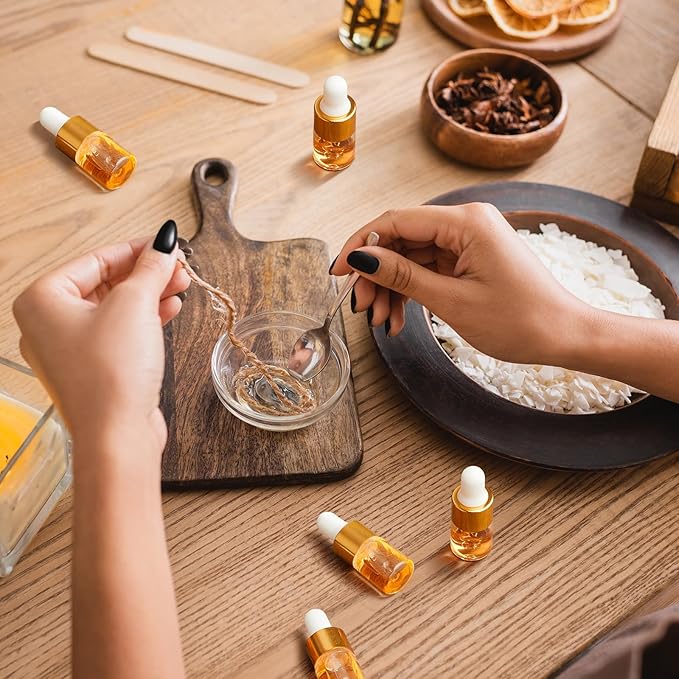 100 Pcs Mini Glass Oil Dropper Bottle Bulk, Clear Essential Small Empty Bottles Sample Containers Perfume Liquid Vials with Cap for Traveling (2 ml,Gold)