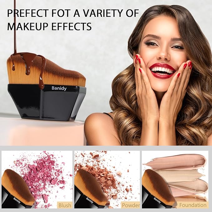 Premium Foundation Brush, Beauty Blender Brushes for Blending Liquid Hexagon Face Blush Liquid Powder Foundation Brush with Protective Case