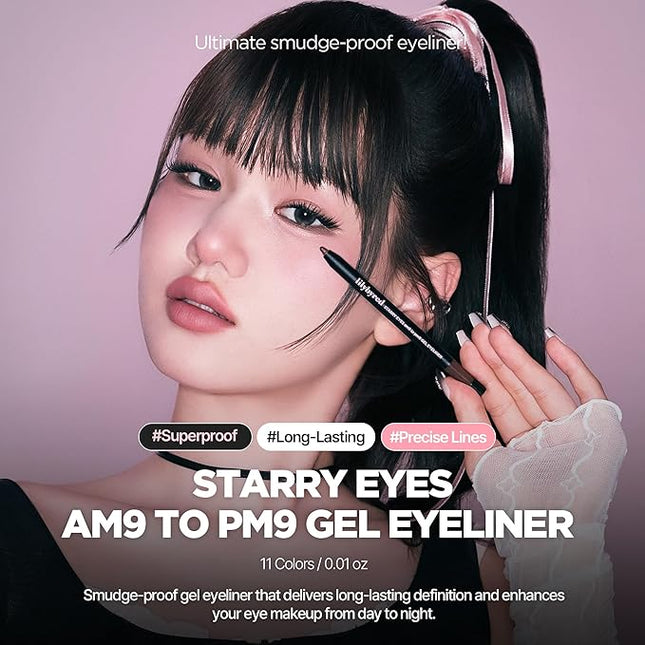 lilybyred Starry Eyes Am9 to Pm9 Gel Eyeliner | Korean Gel Eyeliner, Intense Color Payoff, Creamy Formula, Easy Blending, Built-in Sharpener, Smudge-Proof, Long-Lasting, 0.017 oz. (06 Matt Black)