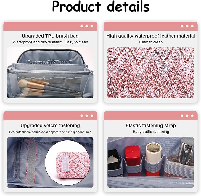 Travel Makeup Bag for Women: Western Boho Make up Bag Set of 3 - Large Capacity Vegan Leather Cosmetic Bag - Waterproof Toiletry Bag with Compartments & Handle & Divider(B-05Red)