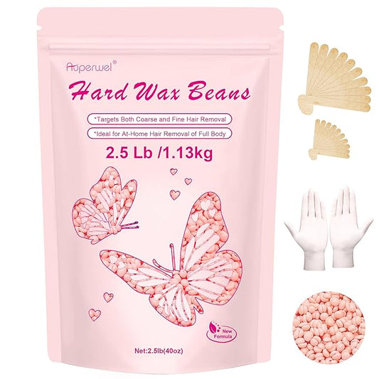 Wax Beads for Hair Removal, Auperwel 2.5lb Hard Wax Beads for Sensitive Skin with 20 Sticks, Waxing Beans for Brazilian, Bikini, Eyebrow Waxing, Painless Refill Pearl Beads for Wax Warmers Kit (Rose)