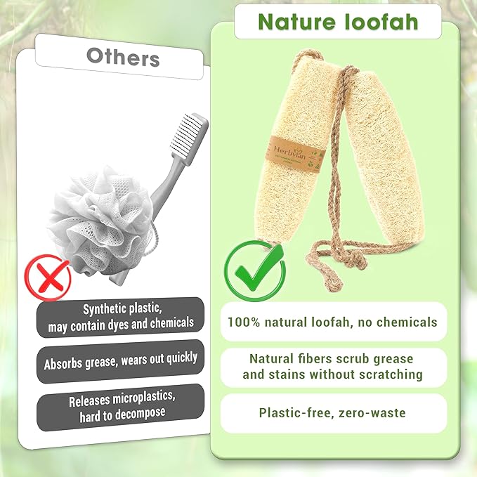 Vietnamese Natural Loofah Back Scrubber - 100% Plant-Based Exfoliation Shower Sponge, Handcrafted Whole Loofah Gourd with Jute Fiber Handle, Suitable for Men & Women (1-Pack)