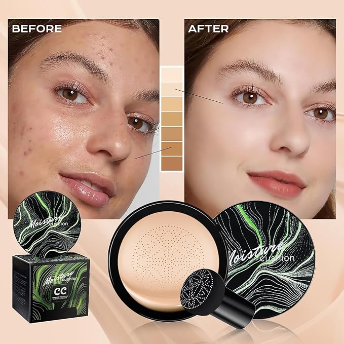 Mushroom Head Air Cushion CC Cream - BB Cream Foundation Makeup Moisturizing Concealer Long-Lasting, Cushion Foundation Full Coverage Self Adjusting for Mature Skin & All Skin Types(Ivory)