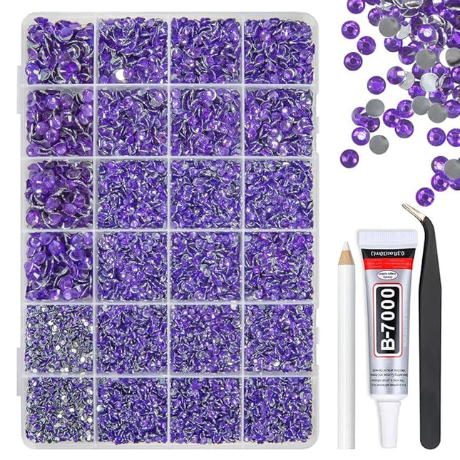 qiipii Dark Purple Crystal Resin Rhinestones w B7000 Glue for Bedazzling Crafting 2mm-6mm Flatback Stones Diamonds Crystals Gems Bedazzler Kit for Nails Face Eyes Makeup Tumblers Bottles Crafts Shoes