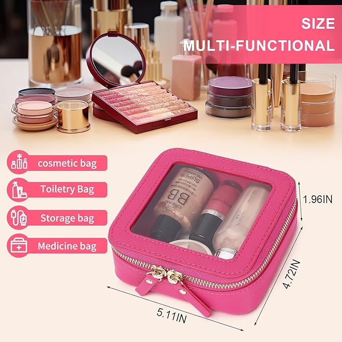 Pinkmik Small Makeup Bag Clear Mini Cosmetic Makeup Case & Toiletry Bag with Zipper Women's Purse Organizer & Car Essentials (X/Fuxia, MINI-1)