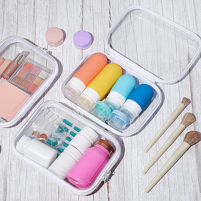 Sanwuta 6 Pcs Clear Hard Zipper Case Pencil Pouches Hard Plastic Zipper Pouches Makeup Bag Transparent Cases for Snacks Plastic Storage Organizer Box for Travel(White,7.09 x 5.12 x 2 Inch)