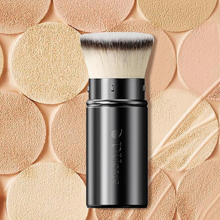 DUcare Retractable Foundation Self Tanner Brush Flat Top Kabuki Brush for Liquid, Cream and Powder Face Makeup With Aluminum Handle