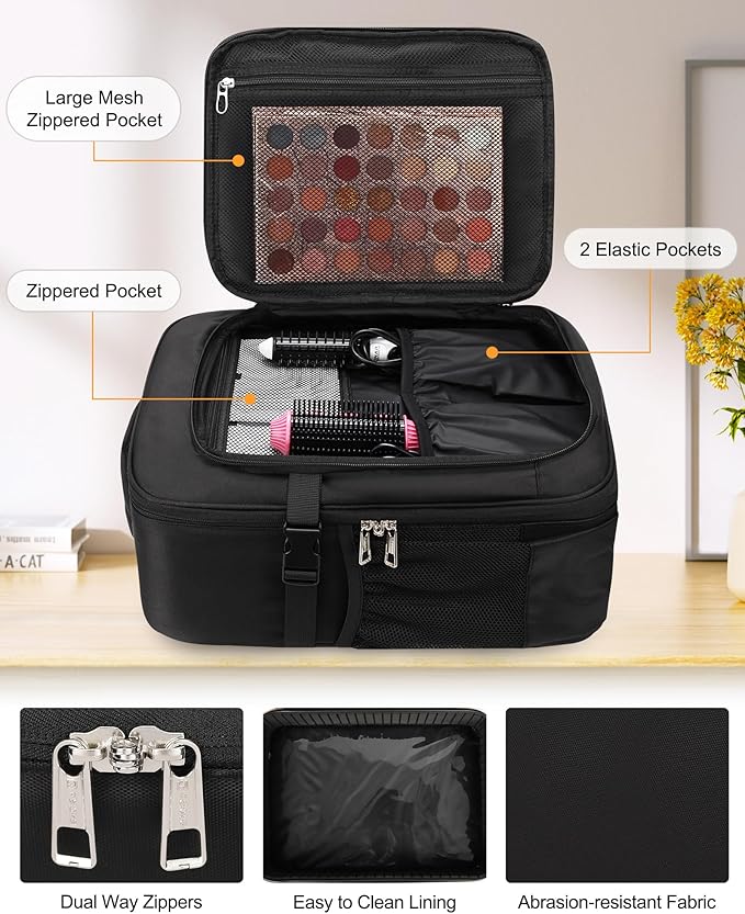 Relavel Makeup Backpack, Professional Travel Train Case Makeup Artist Kit Set Bag for Women Extra Large Cosmetic Organizer, Brush Storage Holder, with Adjustable High Dividers, Black