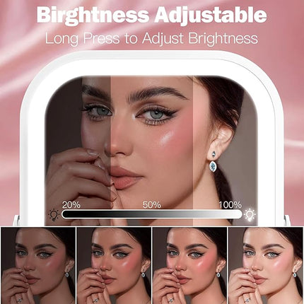 ROLOVE Rechargeable Makeup Mirror, 6x8 Inch Portable Vanity Mirror with Lights, 3-Color Dimmable LED Lighting, Tabletop Mirror, Travel Essentials