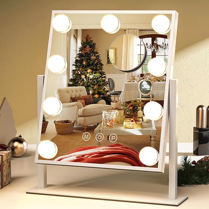 ZL ZELing Vanity Mirror with Lights,Makeup Mirror with Lights,10X Magnification,Light up Mirrors with Smart Touch 3 Colors Dimmable,Mirror with Lights with 360° Rotation