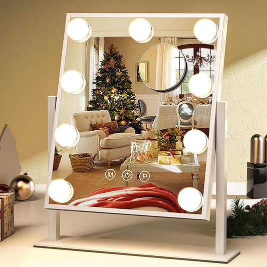 ZL ZELing Vanity Mirror with Lights,Makeup Mirror with Lights,10X Magnification,Light up Mirrors with Smart Touch 3 Colors Dimmable,Mirror with Lights with 360° Rotation