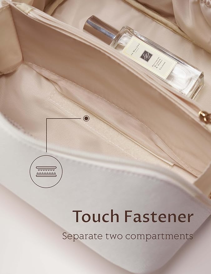 Yarnic White Travel Makeup Bag Cosmetic Bag Make Up Pouch, Large Capacity Toiletry Bag for Women, Portable Pouch Cute Make Up Organizer with Divider and Handle, PU Leather