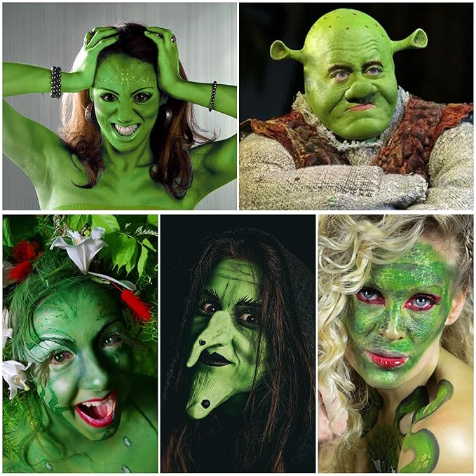 EBaokuup 3 Set Black White Green Face body Paint,3 Colors Witch Makeup Kit with Sponge and Brush,Halloween Formula Face Paint for Party Special Effect Makeup Cosplay Costume