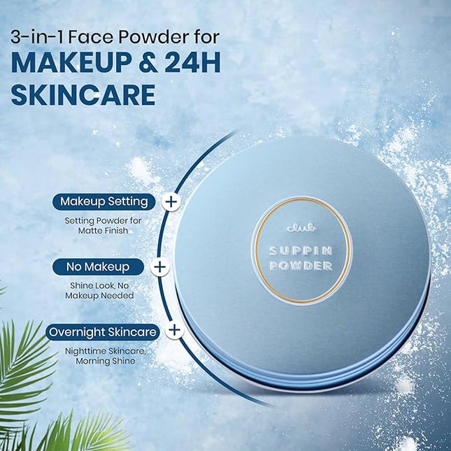 Club Suppin Translucent Setting Powder & Plush Puff, 24H Long Lasting Finishing Powder, Hydrating Face Powder, Japanese Makeup Overnight Skincare, Lily Scent, 0.87 Fl Oz