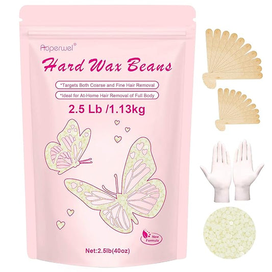 Wax Beads, 2.5 lb/40 oz Hard Wax Beads for Sensitive Skin Brazilian, Bikini, Eyebrow,Body,Legs Waxing, Painless Refill Hard Wax for Hair Removal with 20 Sticks（Coconut）