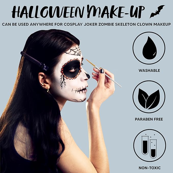 Spooktacular Creations Halloween Makeup Face Body Paint Waterproof Foundation Cream Cake Tub, Halloween Party Cosplay Clown Sfx Costume and Dress Up Makeup for Adult(1 Oz, Black)