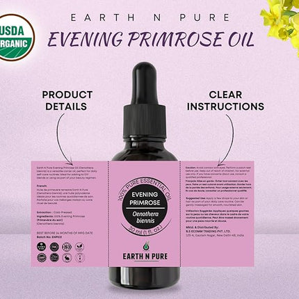 EARTH N PURE Evening Primrose Oil for Skin, Hair and Nails Care | Cold Pressed | 15 ML