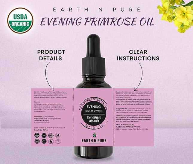 EARTH N PURE Evening Primrose Oil for Skin, Hair and Nails Care | Cold Pressed | 15 ML