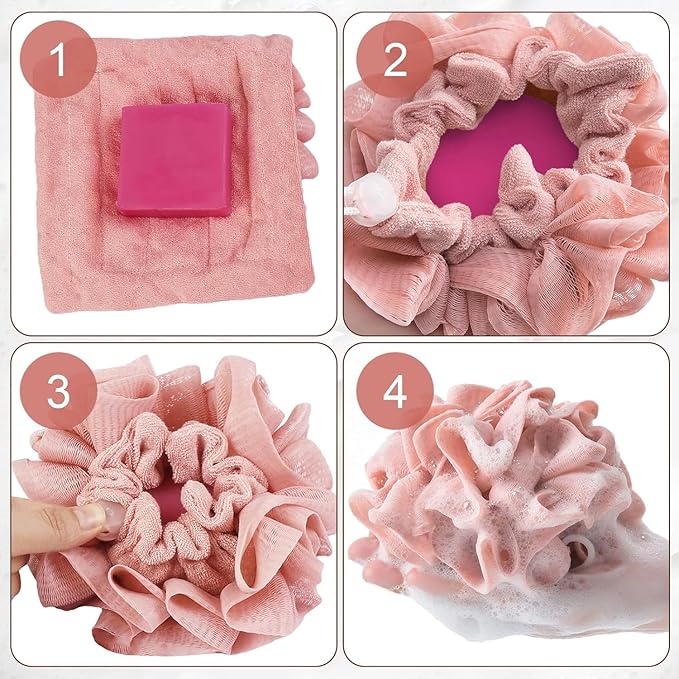 3 PCS Soap Bar Loofah,2 in 1 Bar Soap Loofah Pouch,Can Hold Soap,Effective Exfoliation,for Bathing (Khaki + Coffee + Pink)