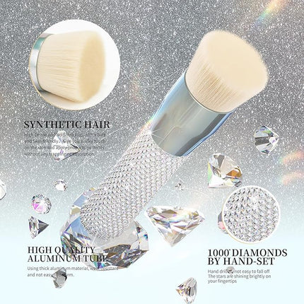 DUcare Rhinestone Foundation brush Diamond Bling Makeup Tanning Brush Flat Top Kabuki Brush, Synthetic Professional Liquid Blending Mineral Powder Makeup Tools
