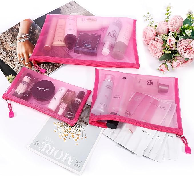 12 Pieces Zipper Nylon Mesh Pouch, Mesh Cosmetic Bags Makeup Bags Pencil Case, Multipurpose Travel Bags for Cosmetic School Office Supplies and Travel Accessories (Black, Assorted Sizes)