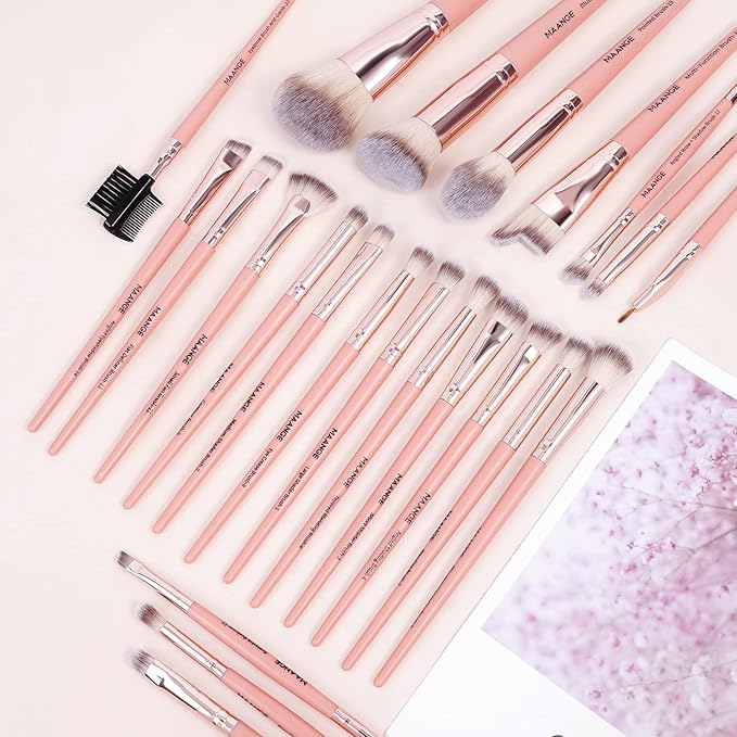MAANGE Makeup Brush Set 23 Pcs Makeup Brushes Premium Synthetic Make up brushes Professional Face Powder Blush Pointed Eyeshadow Blending Brush Kit, Graduation Gift (Pinkgold)