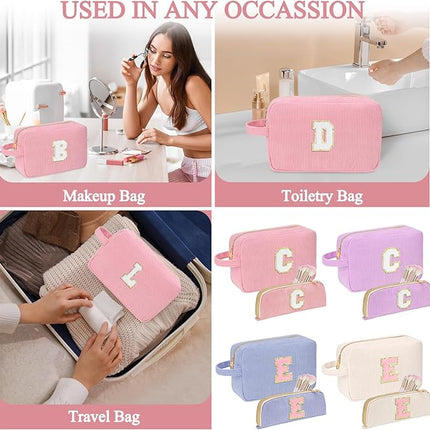 Personalized Initial Makeup Bag Trendy Stuff Corduroy Cosmetic Bag Travel Toiletry Bag, Valentine’s Day Gift Makeup Organizer Case & Makeup Pouch for Women teen Girls Mom Girlfriend Wife