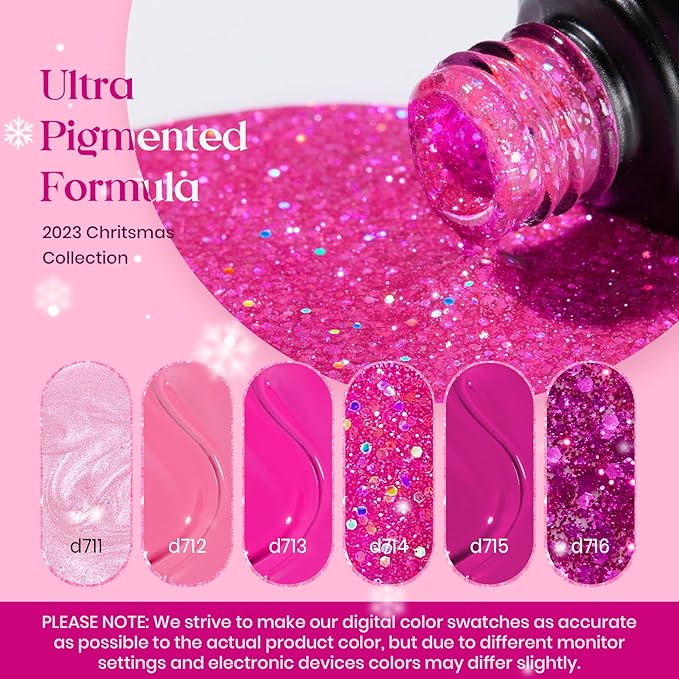 beetles Gel Polish Pink Angel - Christmas Gel Nail Polish Set Pink Rose Nude Glitter Sparkle Light 6 Colors Kit Soak off Uv Led Nail Art DIY Salon Home Gift for Women Girls