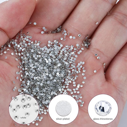 3000Pcs White Crystal Rhinestones,Glass Flatback Rhinestones Mini Gemstones for Nail Face Makeup Art Crafts Clothes Decoration -(SS8,2.4mm,White)