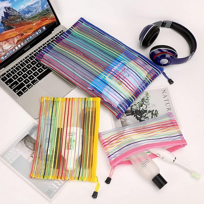 12 Pieces Zipper Nylon Mesh Pouch, Mesh Cosmetic Bags Makeup Bags Pencil Case, Multipurpose Travel Bags for Cosmetic School Office Supplies and Travel Accessories (Multicolor A, Assorted Sizes)