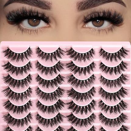 FARRED Wispy Lashes Hybrid Mink Eyelashes 14 Pairs Short Cat Eye Natural Fluffy False Eyelashes Faux Mink Strip Eye Lashes Pack for Daily Makeup (F18 | 8-14 mm)