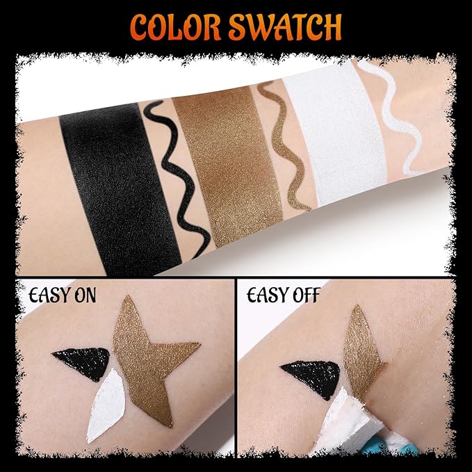 Black White Metallic Brown Face Body Paint with Applicator, Oil Based Face Painting kit for Halloween Leopard, Tiger, Cheetah, Cat Makeup, Cosplay, Costume, Theme Parties, Dress Up