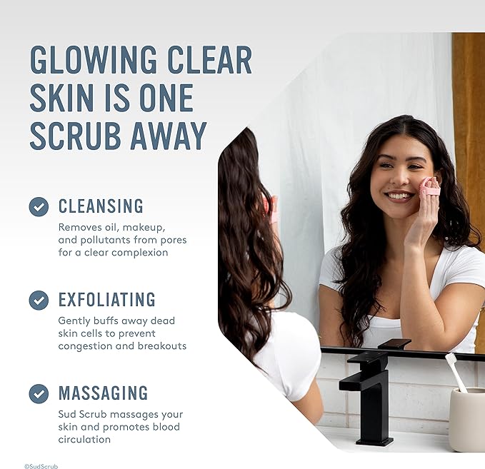 Sud Scrub® Antimicrobial Silicone Face Scrubber, 1 Pack, Gentle Face Exfoliator for Sensitive Skin, Eco Friendly Facial Cleansing Brush, Exfoliating Face Brush for Men and Women (Blue)