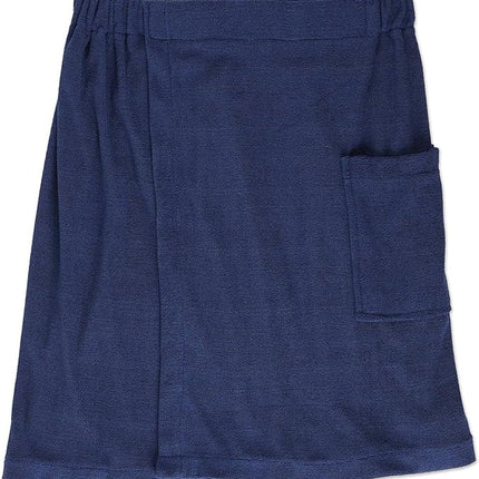 DII Men's Terry Shower Wrap Collection Adjustable with Velcro and Pocket, 54x20, Nautical Blue